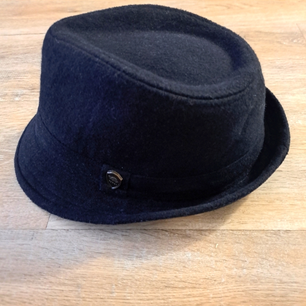 PAMOA Stylish Black Fedora Hat Wool Polyester Men's Size L/XL